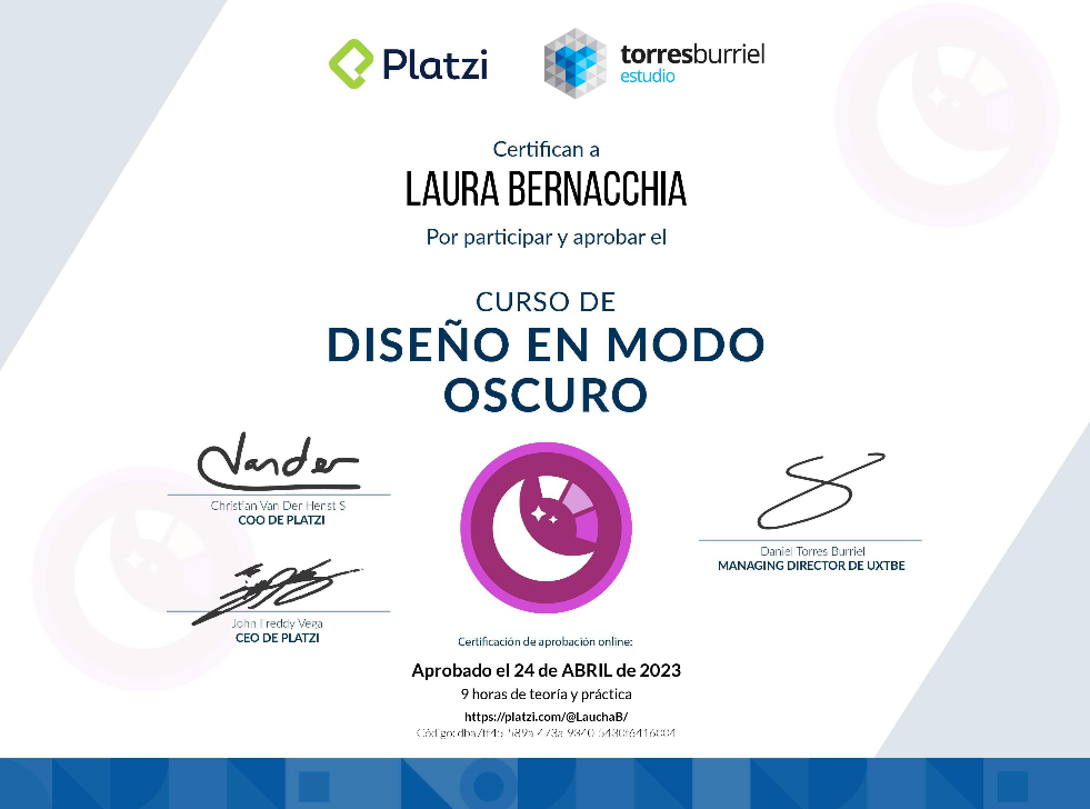 Course certificate "Design in Dark Mode"