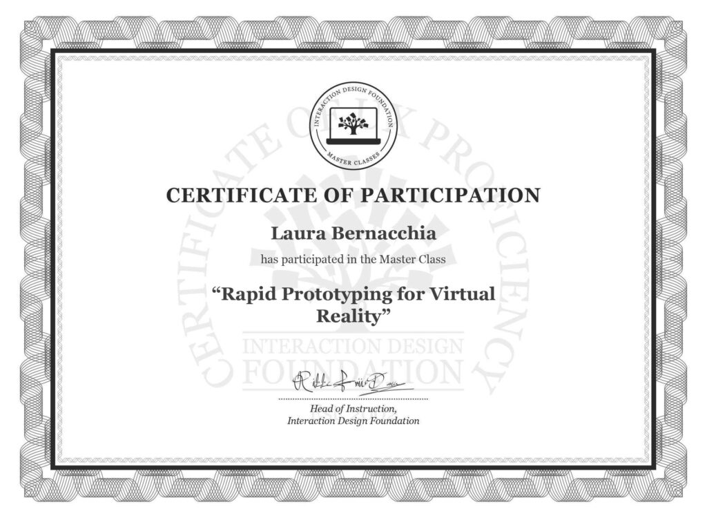 Masterclass certificate "Rapid prototyping for VR"
